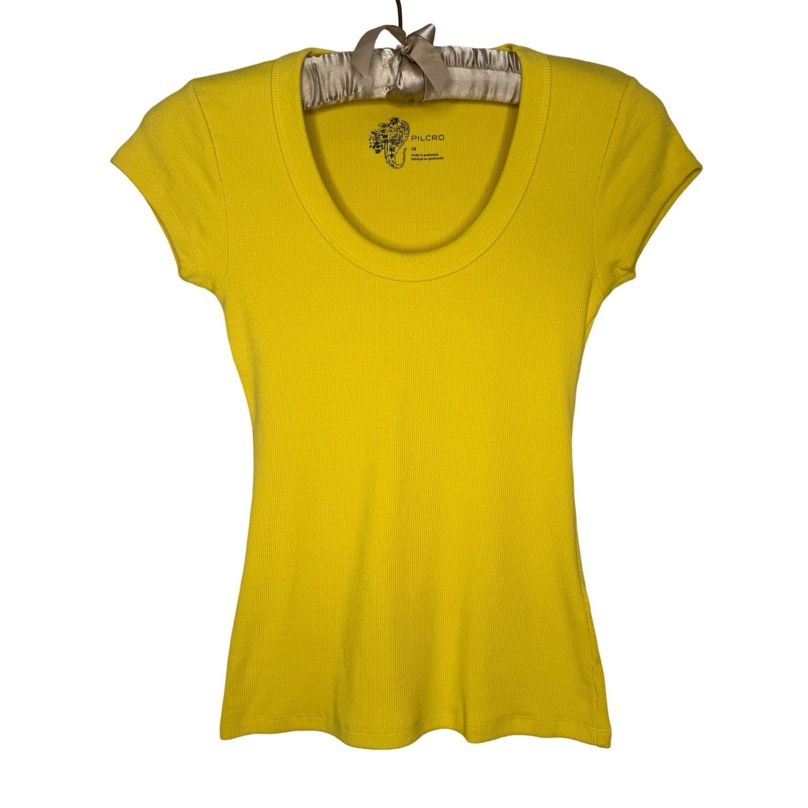 Anthropologie Pilcro Yellow Cap Sleeve Ribbed T Shirt Scoop Neck Top Size Xs